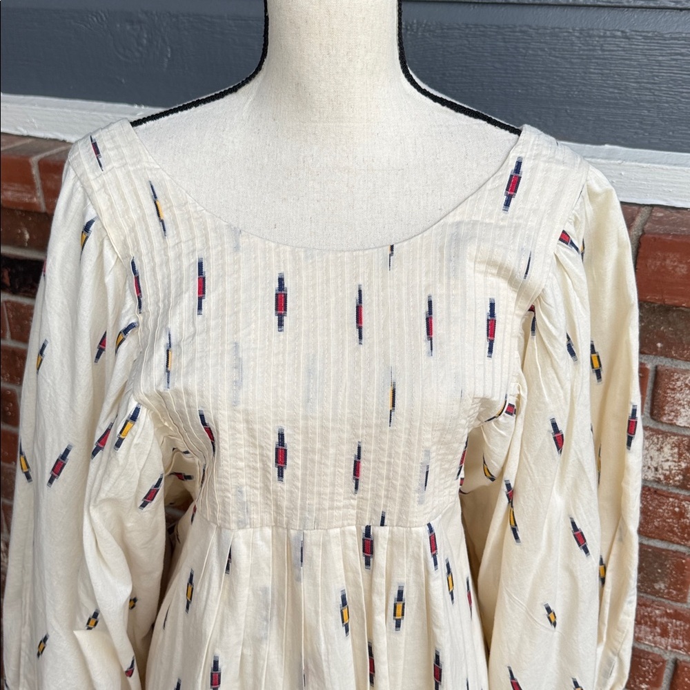 A Loves A Cream Blue Geometric Print Long Sleeve Dress Size XL NWT Boho Flowy - Picture 2 of 8